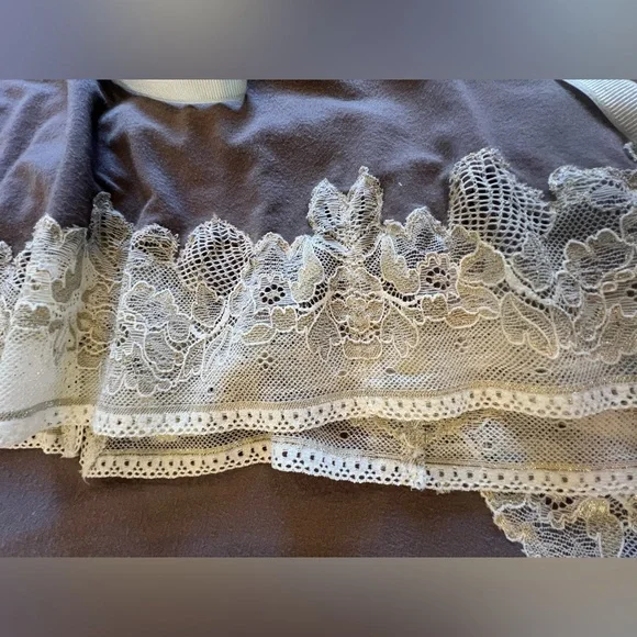 SOMA 2 Pc Lace-Trim Camisole : Pajama Set in Taupe and Ivory w Metallic Gold - Picture 7 of 13